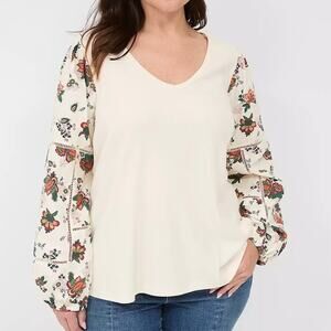 Lane Bryant Top Swing Patchwork-long Sleeve Knit &
Woven size 26/28 NWT